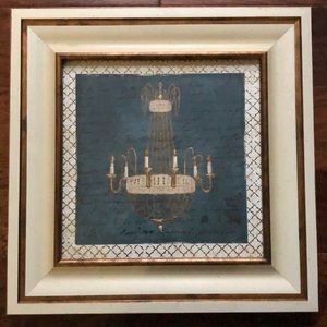 Ivory and Gold Framed Quatrefoil Chandelier Print